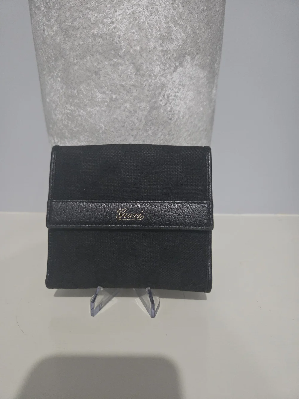 Vintage Gucci GG Monogram Canvas compact french flap wallet / COA Included